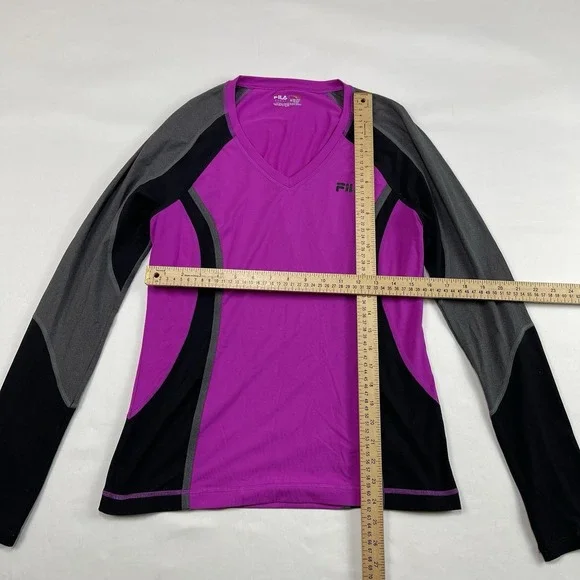 FILA Sport Womens Performance Running Shirt Medium Long Sleeve Black/pink - Picture 13 of 13